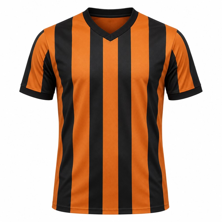 Concept kit: orange and black striped shirt with black V-neck